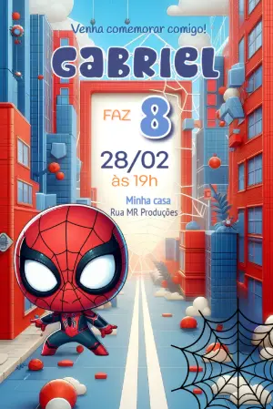 Convite de Aniversário Homem Aranha Chibi para Editar Online