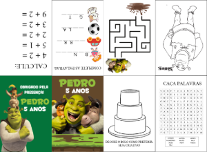 Mini Livro de Atividades Shrek para Aniversário para Editar