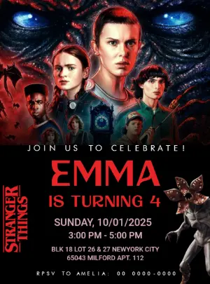 Stranger Things Birthday Invitation with Characters to Edit Online
