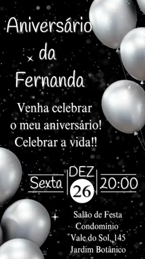 Convite de Aniversário Animado Balões Prateados para Editar