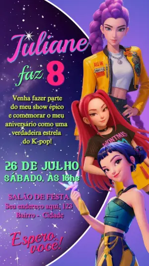 Convite de Aniversário K-Pop Estrelas Moderno para Editar