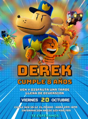 Invitación de Cumpleaños Hombre Perro Colorida para Editar