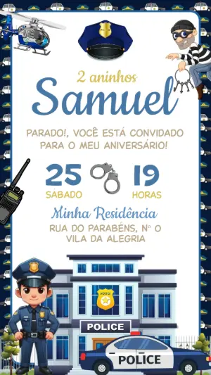 Convite de Aniversário Policial Infantil para Editar