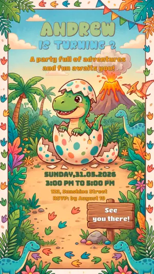 Cute Dinosaur Birthday Invitation | Editable Template