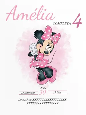 Convite de Aniversário Minnie Rosa Delicado para Editar Online