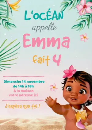 Invitation Anniversaire Vaiana Bébé à Modifier en Ligne