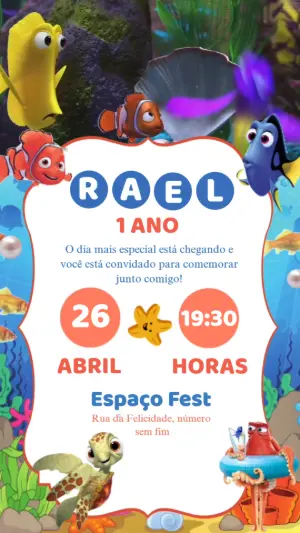 Convite Animado Aniversário Procurando Nemo para Editar Online