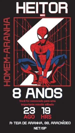 Convite de aniversário Homem Aranha estilo poster para editar