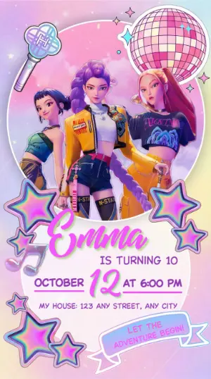 K-Pop Demon Hunter Birthday Invitation Editable Template