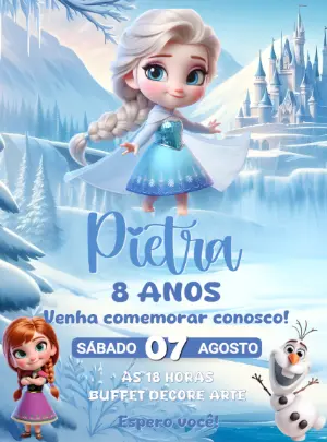 Convite Aniversário Frozen com Personagens para Editar Online