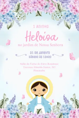 Convite Aniversário Jardim de Nossa Senhora Aquarela Editável