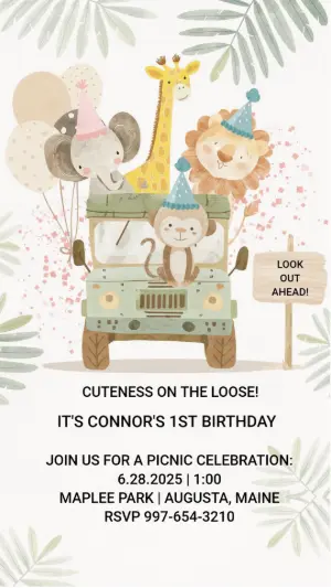 Safari Birthday Invitation with Cute Animals to Edit Online