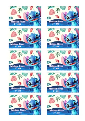 Etiqueta Escolar do Stitch Tema Tropical para Editar