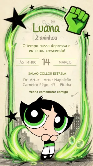 Convite de Aniversário Docinho Meninas Superpoderosas Editável