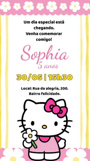Convite de Aniversário Hello Kitty Rosa para Editar