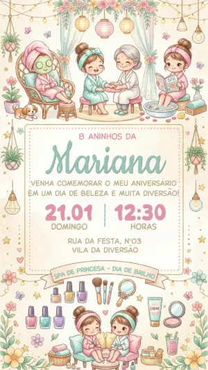 Convite de Aniversário Spa Day Aquarela para Editar