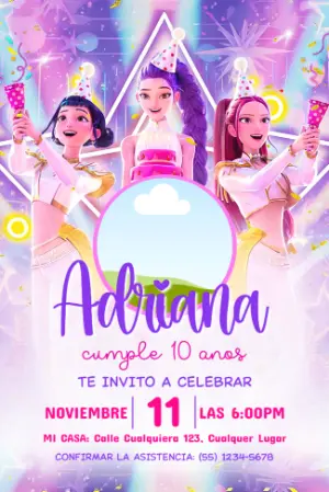 Invitación de Cumpleaños Las Guerreras K-Pop para Editar