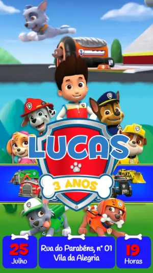 Convite Animado Patrulha Canina para Aniversário Editável