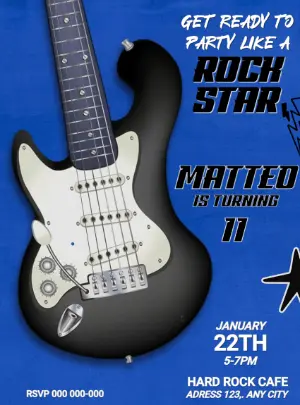 Rock Star Birthday Invitation with Guitar | Editable Template