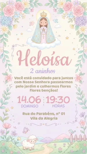 Convite de Aniversário Jardim de Nossa Senhora Editável
