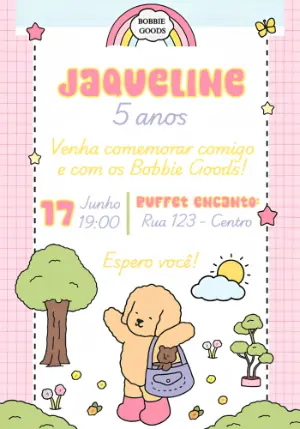 Convite de Aniversário Bobbie Goods Fofo para Editar