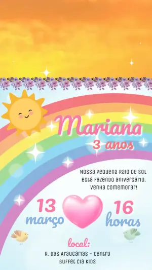 Convite Animado Aniversário Raio de Sol para Editar Online