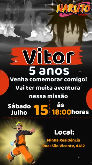Convite Animado Naruto: Vídeo de Aniversário para Editar