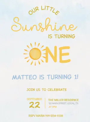 Editable Sunshine First Birthday Invitation Template