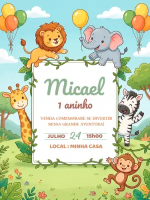 Safari Birthday Invitation – Static – Alegria no ar