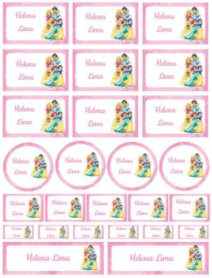 Kit de Etiquetas Escolares Princesas Disney Rosa para Editar