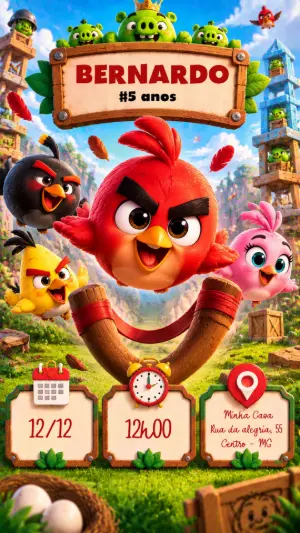 Convite de Aniversário Angry Birds Digital para Editar