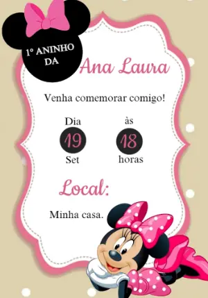 Convite de Aniversário Minnie Rosa para Editar Online