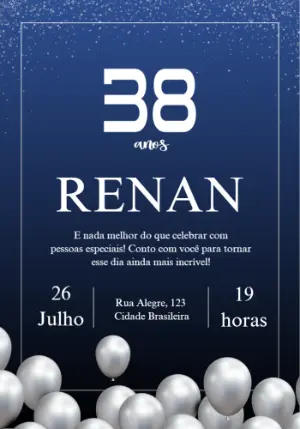 Convite de Aniversário Masculino com Balões para Editar Online