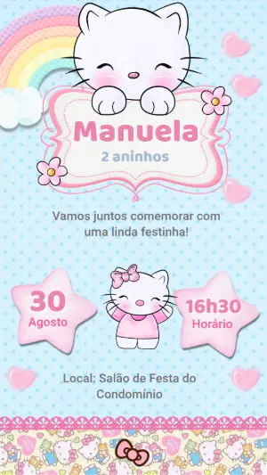 Convite de Aniversário Hello Kitty Rosa e Azul para Editar