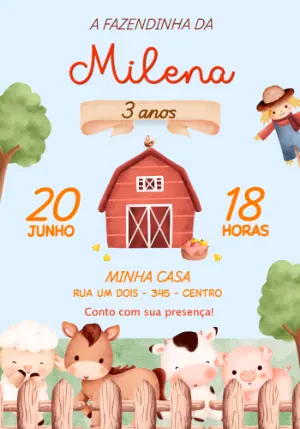 Convite de Aniversário Fazendinha Fofo para Editar