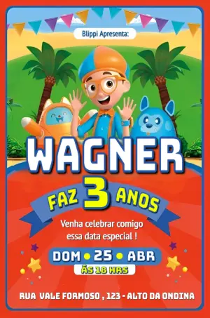 Convite de Aniversário Blippi Infantil para Editar Online
