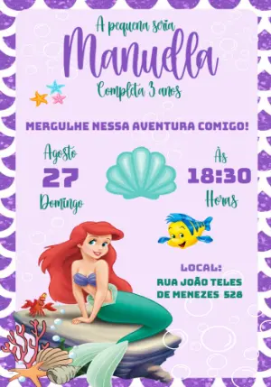 Convite Aniversário A Pequena Sereia Ariel para Editar Online