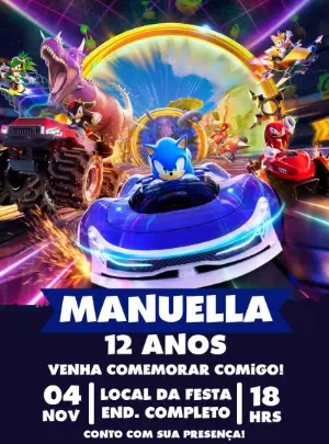 Convite Aniversário Sonic Racing para Editar Online