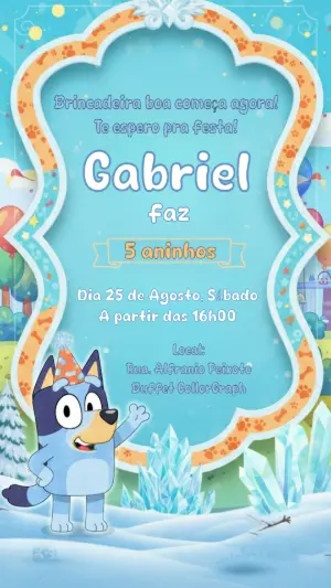 Convite Digital Infantil Tema Bluey no Gelo Editável