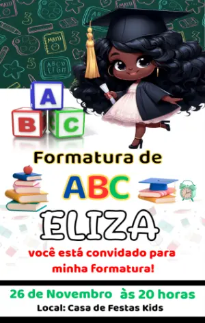 Convite Formatura ABC Menina Negra para Editar Online