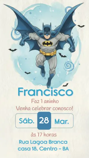 Convite de Aniversário Batman Aquarela para Editar Online