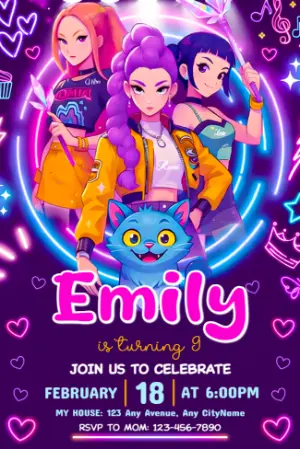 Demon Hunter K-Pop Birthday Party Invite | Editable Template