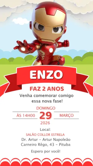 Convite de Aniversário Homem de Ferro Chibi para Editar