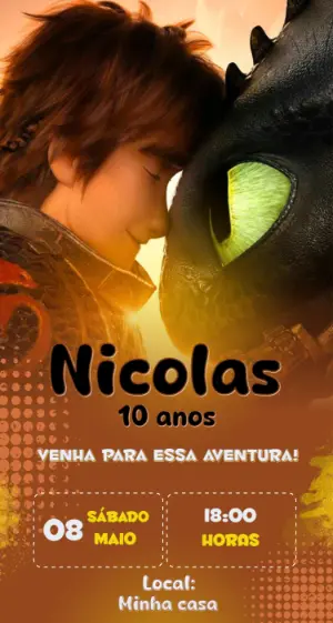 Convite de Aniversário Como Treinar Seu Dragão Editável