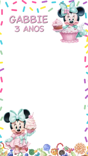 Moldura de Aniversário Minnie Confeitaria para Editar e Imprimir