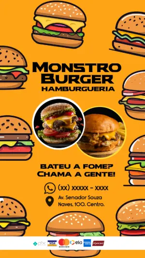 Flyer de Hamburgueria com Ilustrações de Lanches para Editar