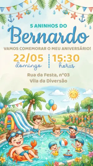 Convite de Aniversário Pool Party Infantil Editável