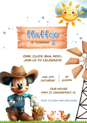 Mickey Farm Birthday Invitation Editable Template