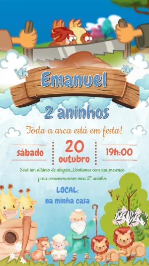 Convite Animado Aniversário Arca de Noé para Editar Online