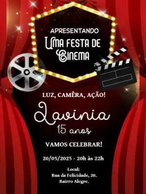Convite de Aniversário Cinema Hollywood para Editar Online